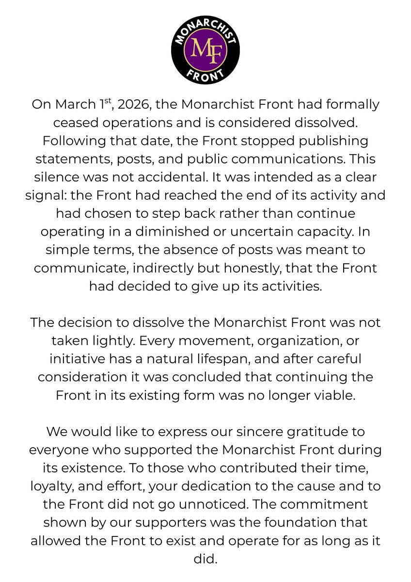 The Monarchist Front tweet media