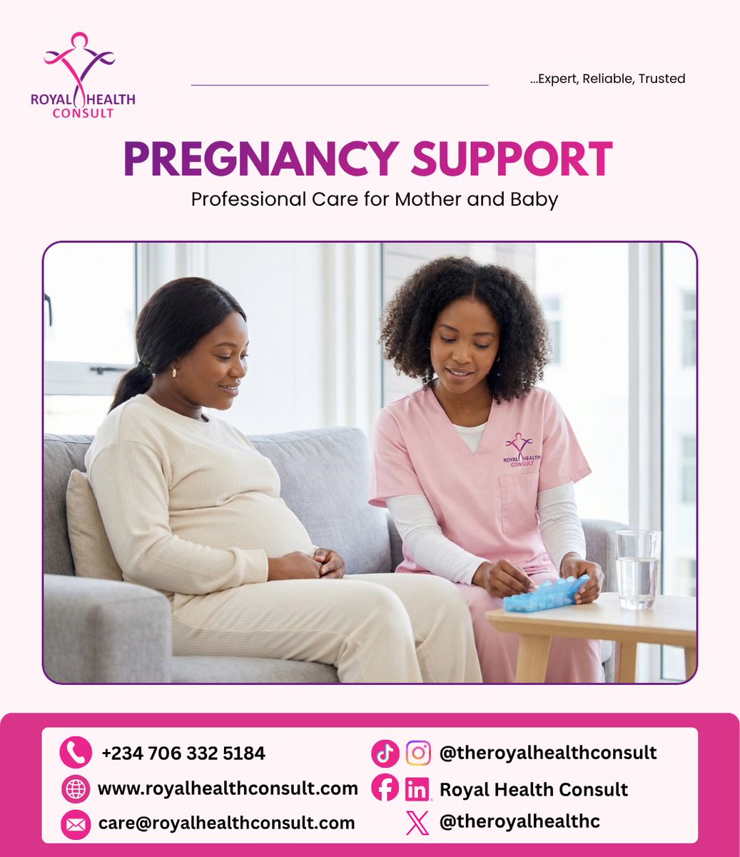 theroyalhealthc's tweet image. Pregnancy care matters for both mother and baby. 

Royal Health Consult provides professional pregnancy support, helping expectant mothers stay safe, healthy, and confident.

#RoyalHealthConsult #PregnancySupport #MaternalCare