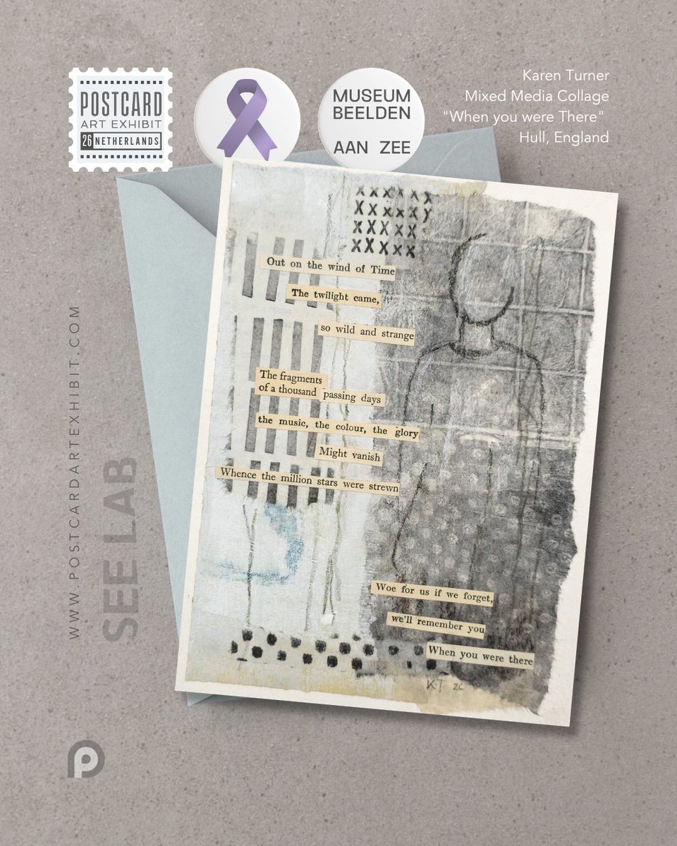 A lovely card being prepped for #postcardartexhibit26! Together, we support Blijft-je-Bij — the art program at Museum Beelden aan Zee designed for those affected by Alzheimer's. Thanks, Karen Turner (not on X) #postcardartexhibit #artistssupportingalzheimers #artforacause
