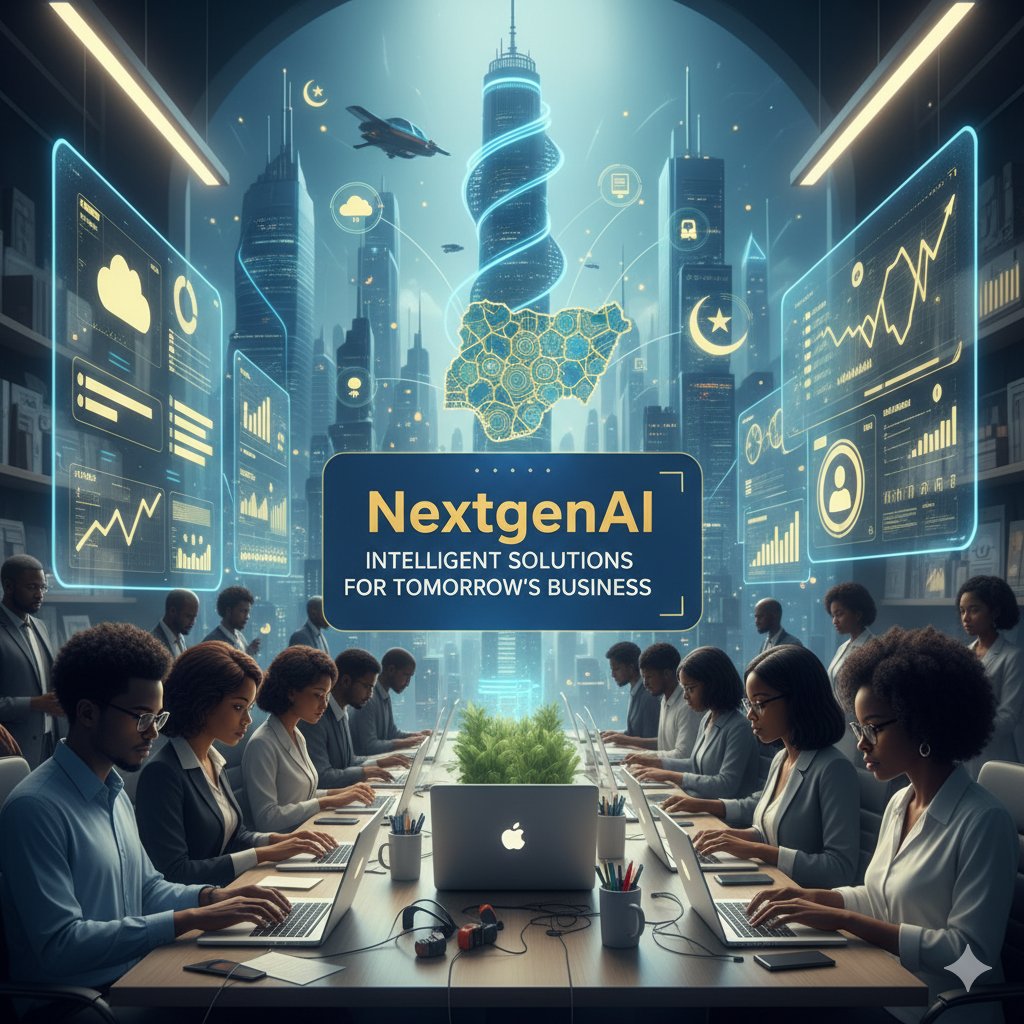 Therheer001's tweet photo. NextGenAI: Intelligent solutions for tomorrow’s business. Empowering Nigerian SMEs with ethical, AI-driven tools for growth, efficiency, and smart decision-making. #AI #Nigeria https://t.co/aUsMzXzbbg https://t.co/t1tBBq4W7V