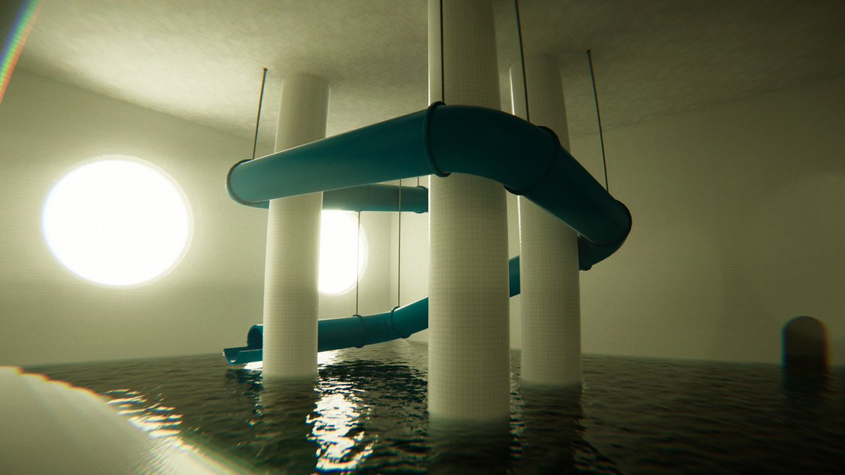 chile_jh's tweet photo. 「POOLS」
話題になったのは数年前だけどやっとプレイできた。
誰もいない無機質な建物の中歩くだけなんだけどそれがいい。ゾクゾクします。 https://t.co/glcSGomCOg