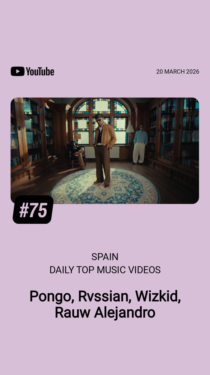 Rvssian, Rauw Alejandro &amp; Wizkid — “Pongo (Official Video)” debuted at #75 🆕 on Spain 🇪🇸 Daily Top Music Chart 📊
