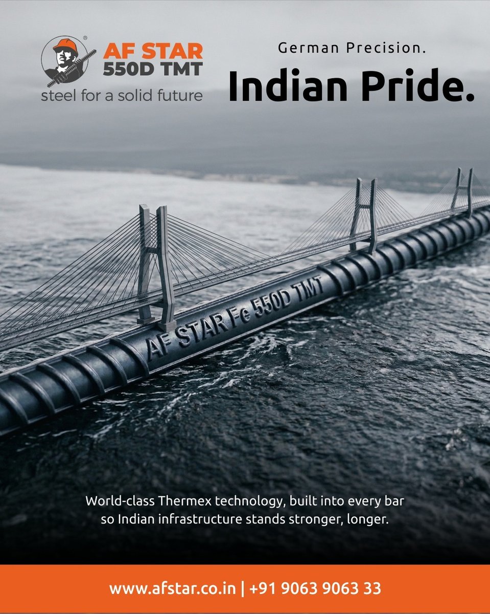 AFStartmt's tweet photo. Powered by world-class Thermex technology, AF Star bars offer superior strength and consistent quality, bringing together German precision and Indian pride. Ask for AF Star at your nearest dealer.

Visit: https://t.co/KMFmjXWn9N
Call: +91 9063 9063 33

#AFStar #ThermexTechnology #GermanPrecision #IndianPride #TMTBars #SteelStrength #ConstructionIndia #BuildStrong #QualitySteel #EngineeredStrength