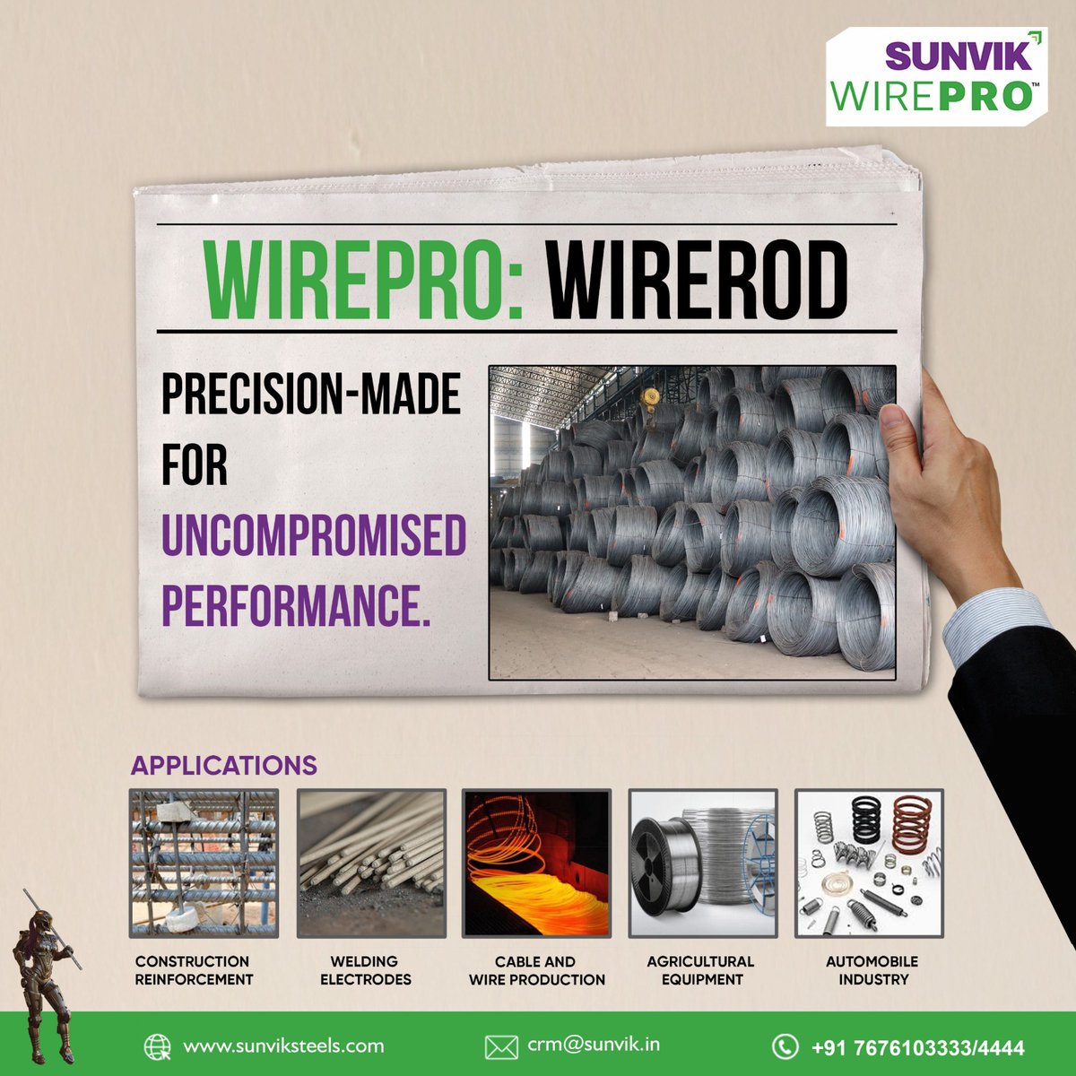 Sunvik_Steels's tweet image. Precision that defines performance. Strength that drives industries forward.

WirePro: Wire Rod is engineered with consistency and control, making it the preferred choice across applications — from construction to automotive. 

#wirepro #sunviksteels  #innerstrengthmatters