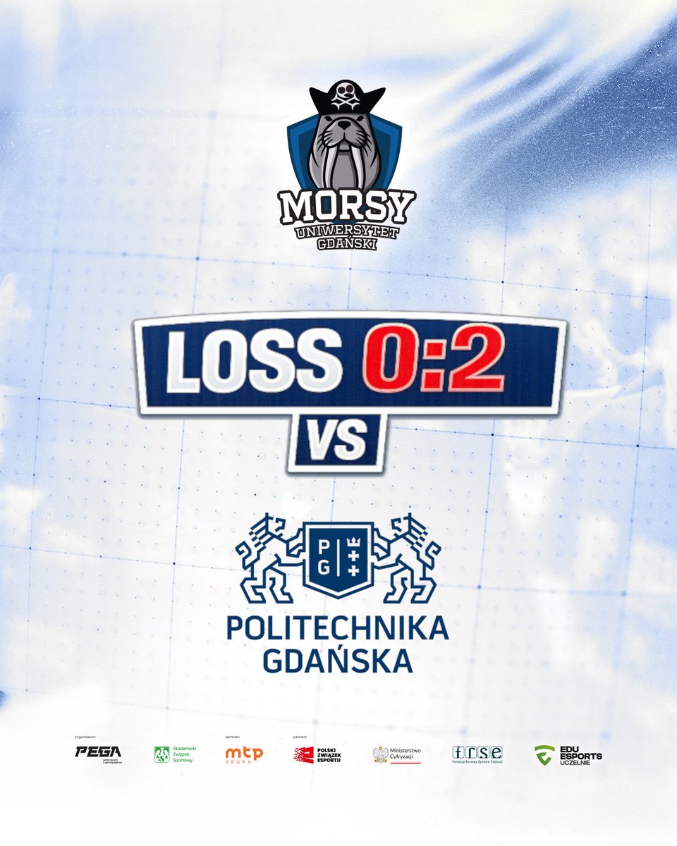 MorsyUG's tweet photo. Niestety kolejny mecz w Swiss Stage @edu_esports kończymy porażką 💔
Przegrywamy 0:2 z Politechniką Gdańską 🤧
GG dla rywali! 👏
Na ostatni mecz fazy Swiss wrócimy silniejsi i w dużo lepszej formie! 💙💪 https://t.co/kbO92P7fy2