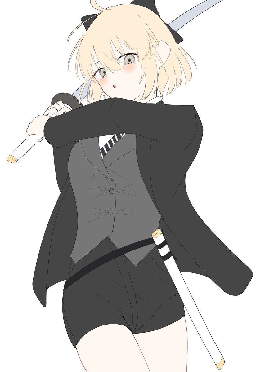 スーツ的な服の沖田さん描き途中