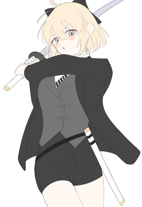 スーツ的な服の沖田さん描き途中