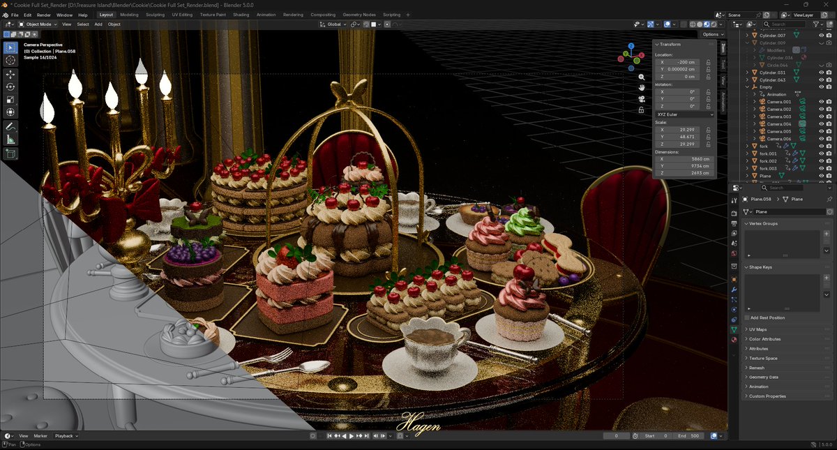 FaiHagen's tweet image. Luxurious Dessert Tableau, 4K Scene 4  #blender #3db #3dart #3dmodeling #dessert