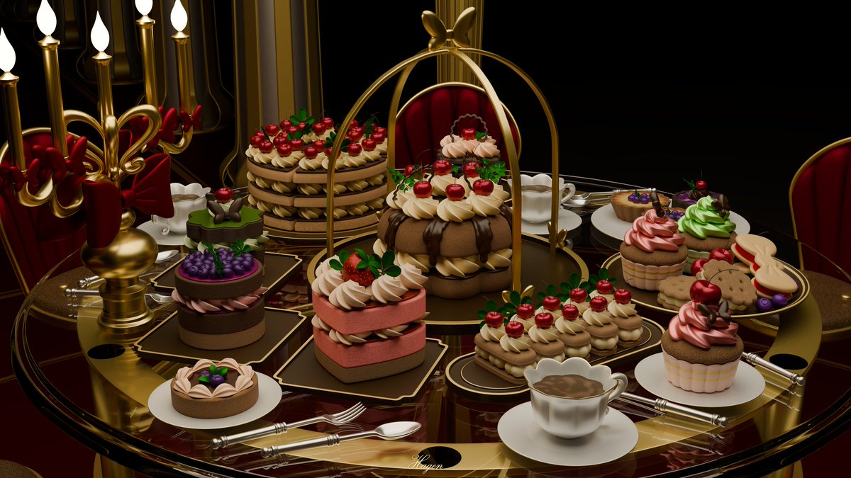FaiHagen's tweet image. Luxurious Dessert Tableau, 4K Scene 4  #blender #3db #3dart #3dmodeling #dessert
