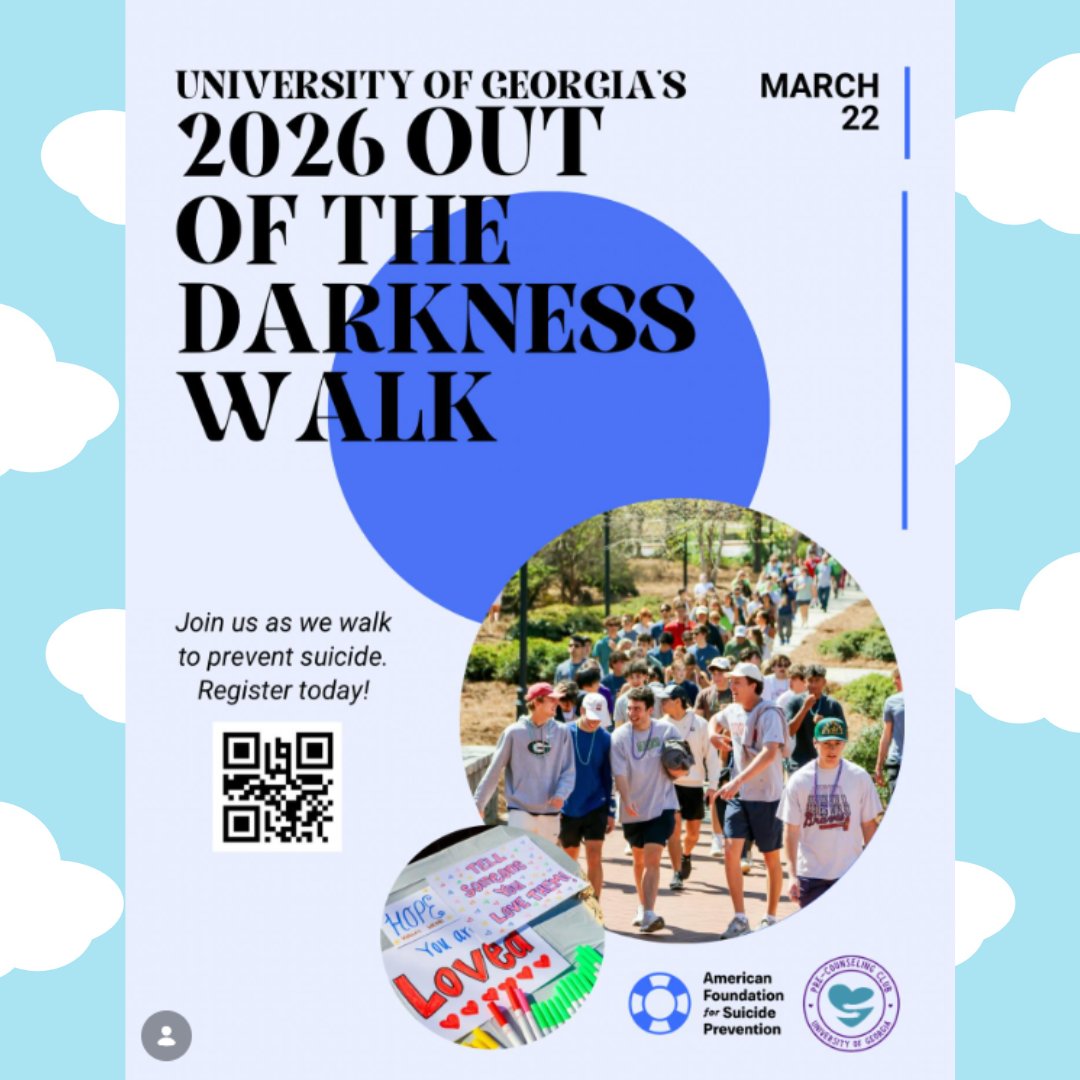 UGAHealthCenter's tweet image. Join @ugawell_being today at @ugatate at 10am! Show support by joining the walk or simply taking one step to #StopSuicide.