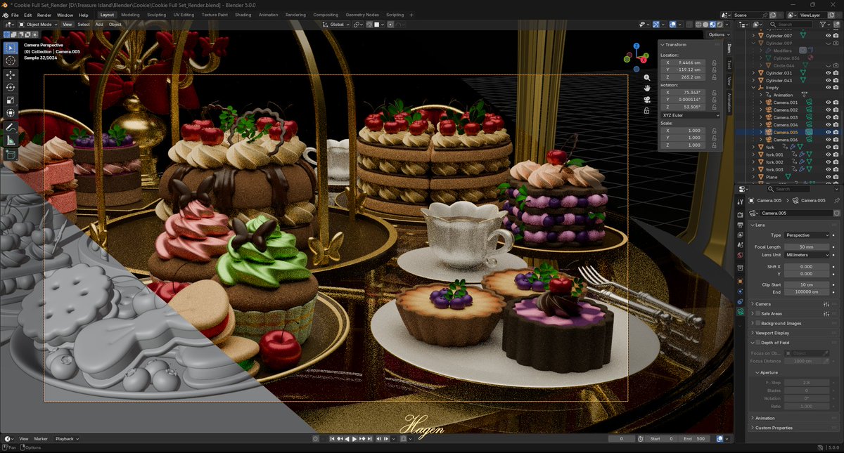 FaiHagen's tweet image. Luxurious Dessert Tableau, 4K Scene 5  #blender #3db #3dart #3dmodeling #dessert