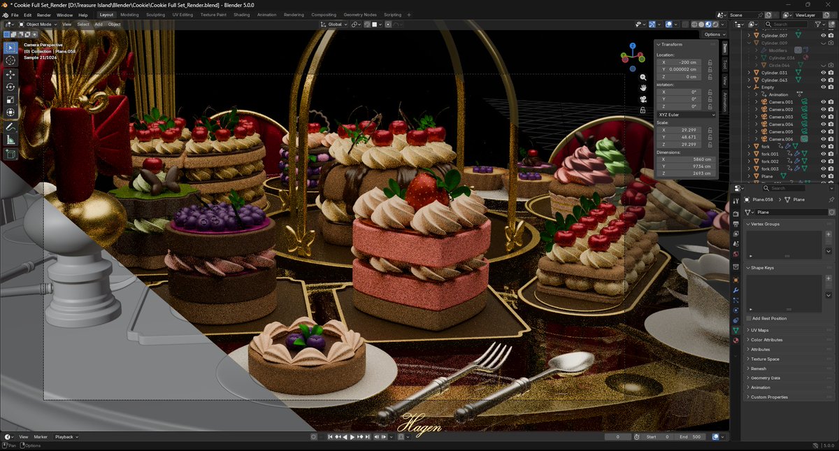 FaiHagen's tweet image. Luxurious Dessert Tableau, 4K Scene 6  #blender #3db #3dart #3dmodeling #dessert