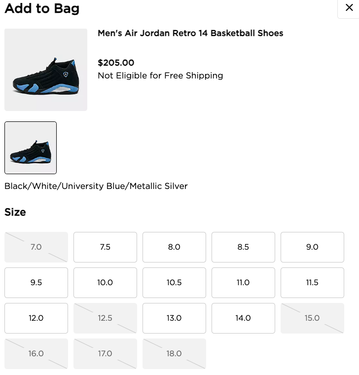 SOLELINKS's tweet photo. Ad: Most sizes restocked
Air Jordan 14 Retro ‘Black/University Blue’  

JD Sports:https://t.co/S2bQ7uLCaR
Finish Line:https://t.co/iOlIR3fHUl

*click shopping bag icon to cart https://t.co/H2Vlur75Ul