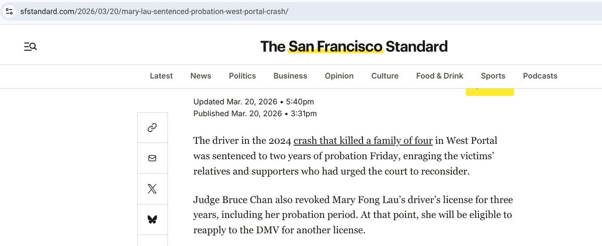 Tom_Maguire's tweet image. Per story, her license was revoked for three years. Weird she can re-apply at age 83. Maybe 3 years is the maximum allowable suspension the judge can impose. Much longer revocations available for felony convictions or multiple DUIs.