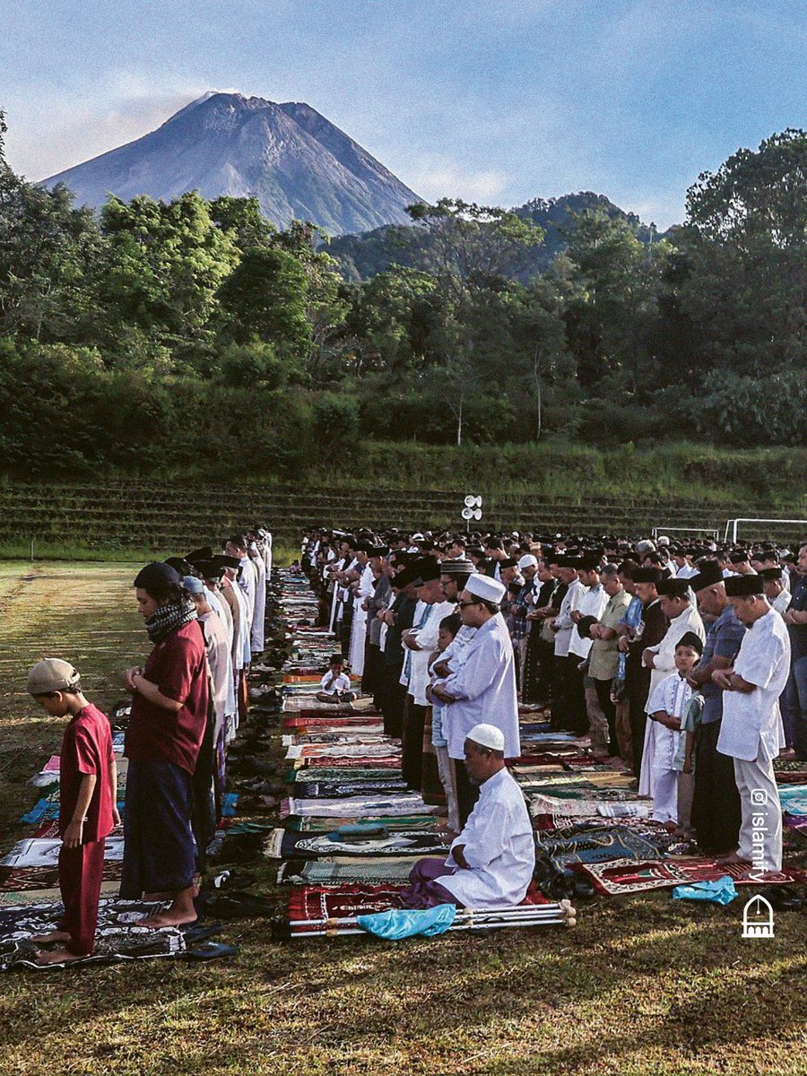Muslims perform Eid prayers near to Mount Merapi, Indonesia's most active volcano.