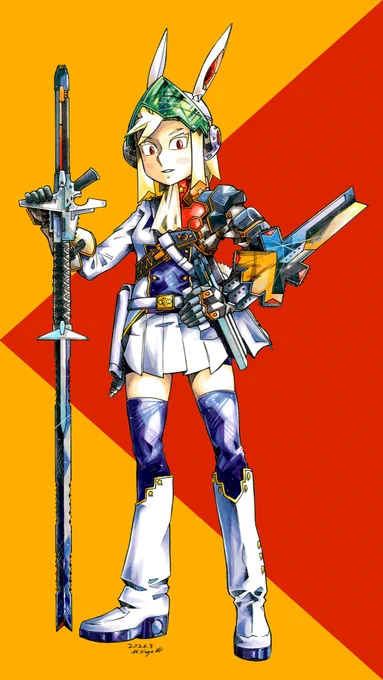 うちの子、ビアンカラビエッタ・ガリバルディの重近接戦装備と元々のキャラ設定。生み出して3年。ちょっとずつ情報を充実+アップデートさせていきたい。秋には絶対漫画完成させるぞ……。 