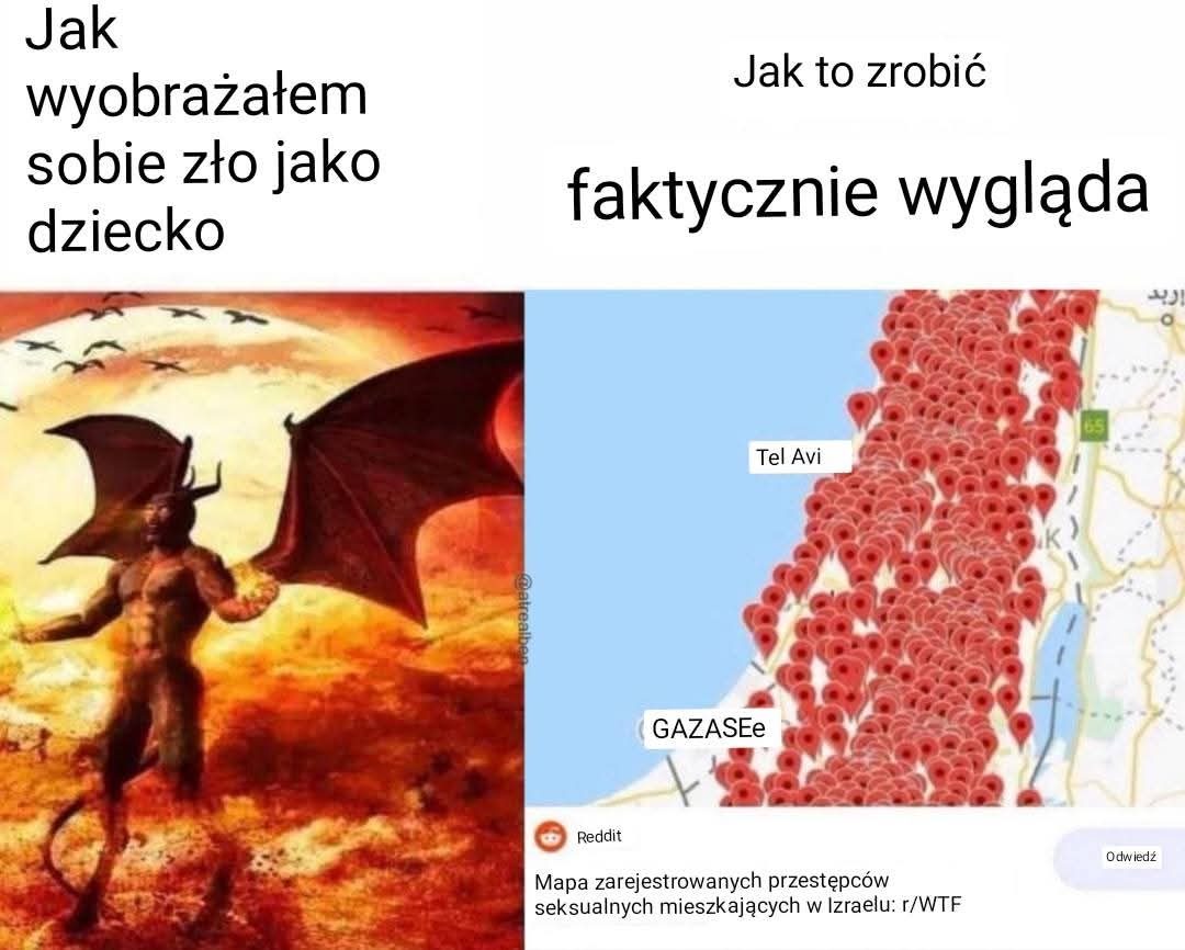 MKaddafi42's tweet photo. Jak wyobrażałem sobie zło jako dziecko ( Lewa Strona )

faktycznie wygląda tak ( Prawa Strona )

Tel Avi
GAZA
Mapa zarejestrowanych przestępców seksualnych mieszkających w Izraelu.
#WakeUp #Media
#YOU #World 
#Dlacb #Press #UK https://t.co/kfea0rzn1Z