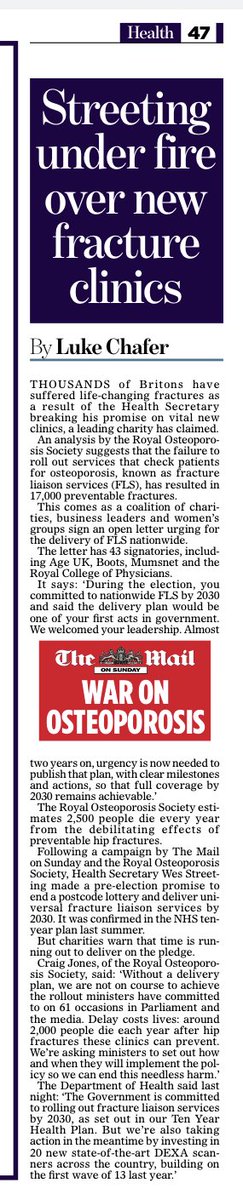 RoyalOsteoSoc's tweet photo. Mail, War on Osteoporosis: Without a plan to achieve the fracture policy, we're badly off course to achieve the outcome Ministers committed. Sector partners won't let the perfect be enemy of the good &amp; will get behind a credible plan for progress @wesstreeting @SharonHodgsonMP https://t.co/8UpXuhbDN7