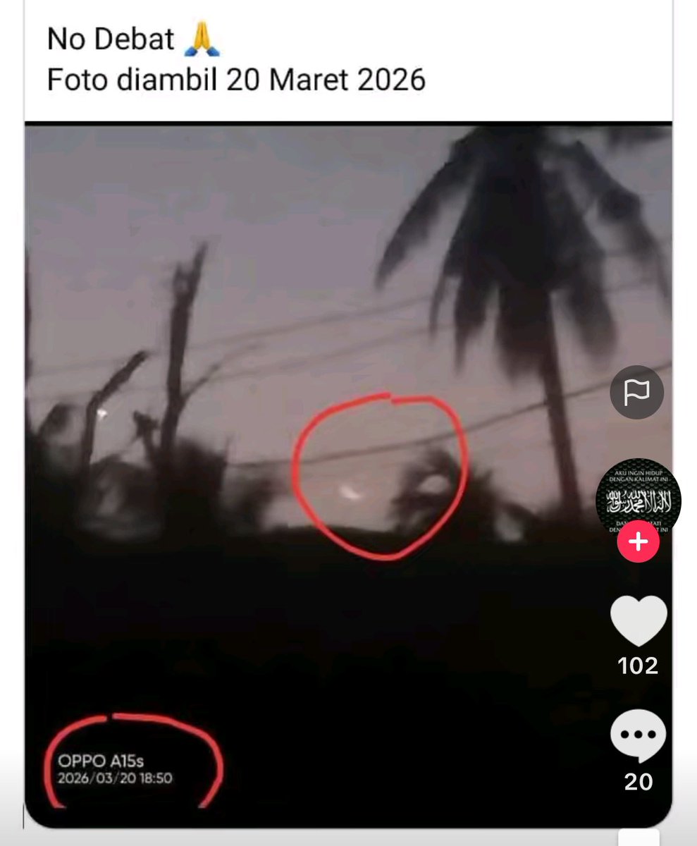 elesm07222's tweet photo. Pengambilan gambar dari kamera HP, posisi bulan sudah tinggi bukan dilihat dari ufuk saat hilal terbit. Artinya jumat tgl 20/3/2026 sudah masuk 2 Syawal 1447H https://t.co/aikrHIVfl9