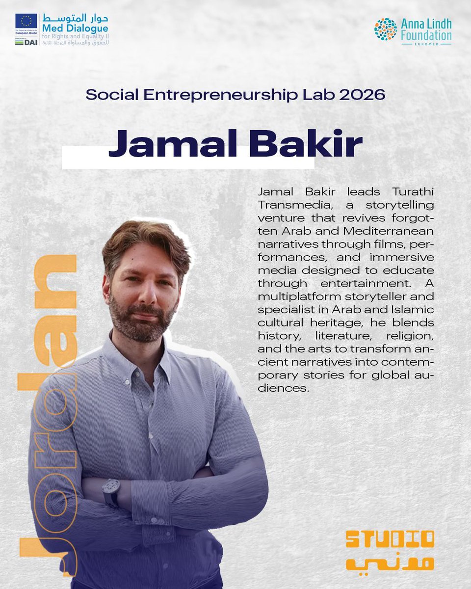 Jamal Bakir leads Turathi Transmedia, reviving Arab &amp; Mediterranean narratives through films, performances, and immersive media. A multiplatform storyteller, he blends history, literature, religion, and the arts into contemporary stories for global audiences.