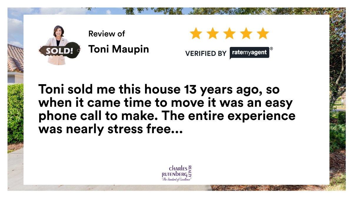 TLMaupinRealtor's tweet photo. My latest RateMyAgent review in Melbourne.
Broker Associate 3163562
https://t.co/layGu6EnNc

...
#ratemyagent #realestate #Charles_Rutenberg_Realty https://t.co/ngIS22bQkI