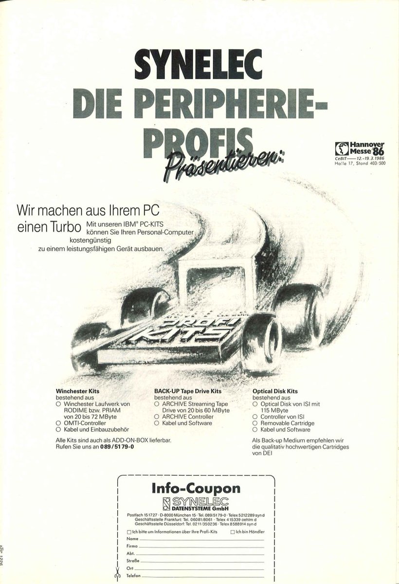 Retrojournal_de's tweet image. 🖥️💨 „Wir machen aus Ihrem PC einen Turbo“1986: Statt RGB &amp;amp; Raytracing gab’s noch echte Hardware-Upgrades – Winchester, Tape Drives, Optical Disks.
Und der Traum: Mehr MB = mehr Speed 🚀Heute klickst du „Upgrade“… damals war’s ein Projekt.#RetroComputing #IBMPC #CeBIT #80sTech+