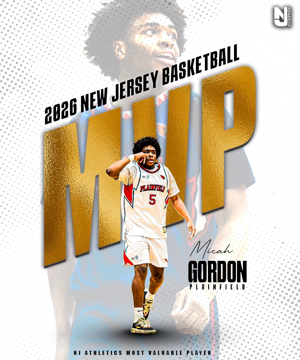 nj_athletics's tweet photo. UNANIMOUS! We are excited to officially announce Micah Gordon as our 2026 New Jersey Basketball Most Valuable Player. Gordon led Plainfield to their second Group 4 title in dominant fashion. He finished the year with 765 points (24.6 PPG), one of the states leading scorers! https://t.co/fWueJe0mO0