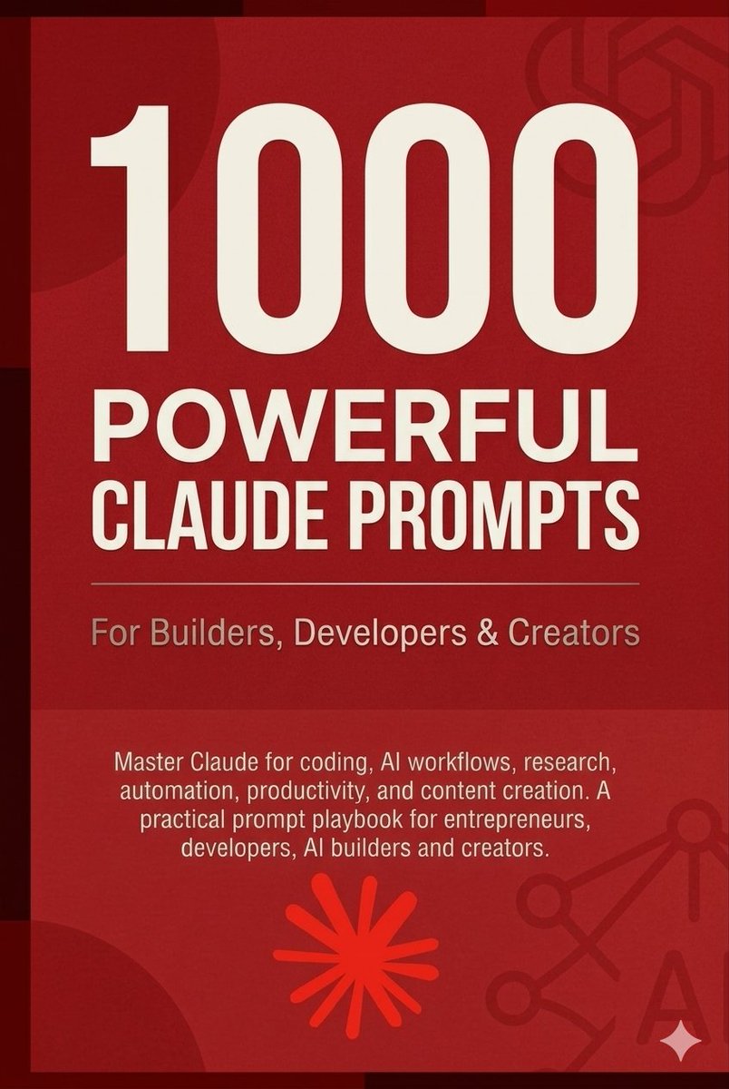 DAIEvolutionHub's tweet photo. 1000+ powerful Claude prompts.

For builders, devs, creators.

• coding 
• AI workflows 
• research 
• automation 
• content 

Not random prompts.

Structured to turn Claude
into a real working partner.

---

Giving free access to a few people 👇

Follow 
Like + Repost 
Comment "PROMPT"