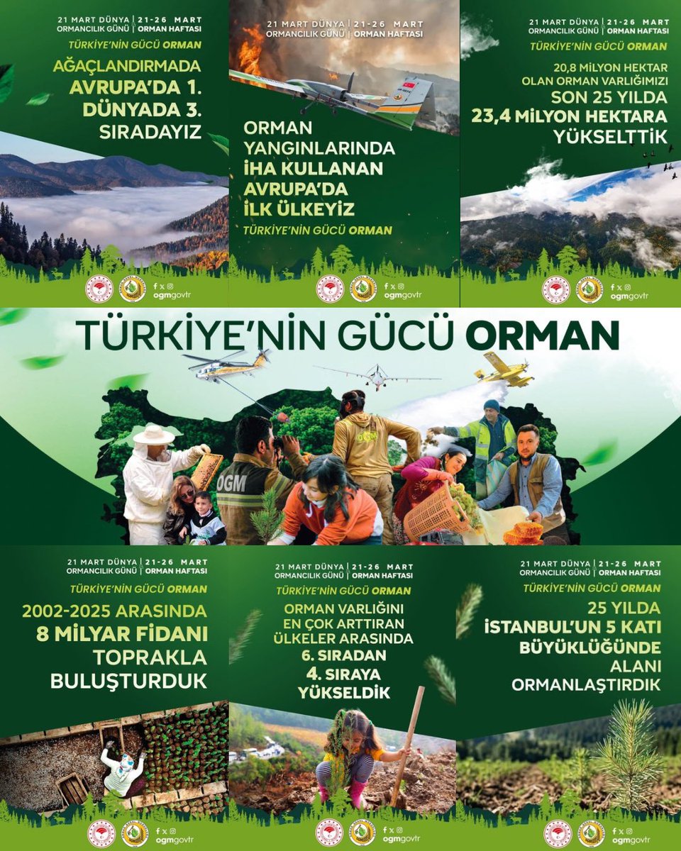 Bir tohumla başlar; fidana, sonra ormana dönüşürüz.
Yeşilimizle geleceğin nefesi, bereketimizle Türkiye’nin gücüyüz.

🌲 21 Mart Ormancılık Günü ve 21-26 Mart Orman Haftası kutlu olsun.

#TürkiyeninGücüOrman #YeşilVatan