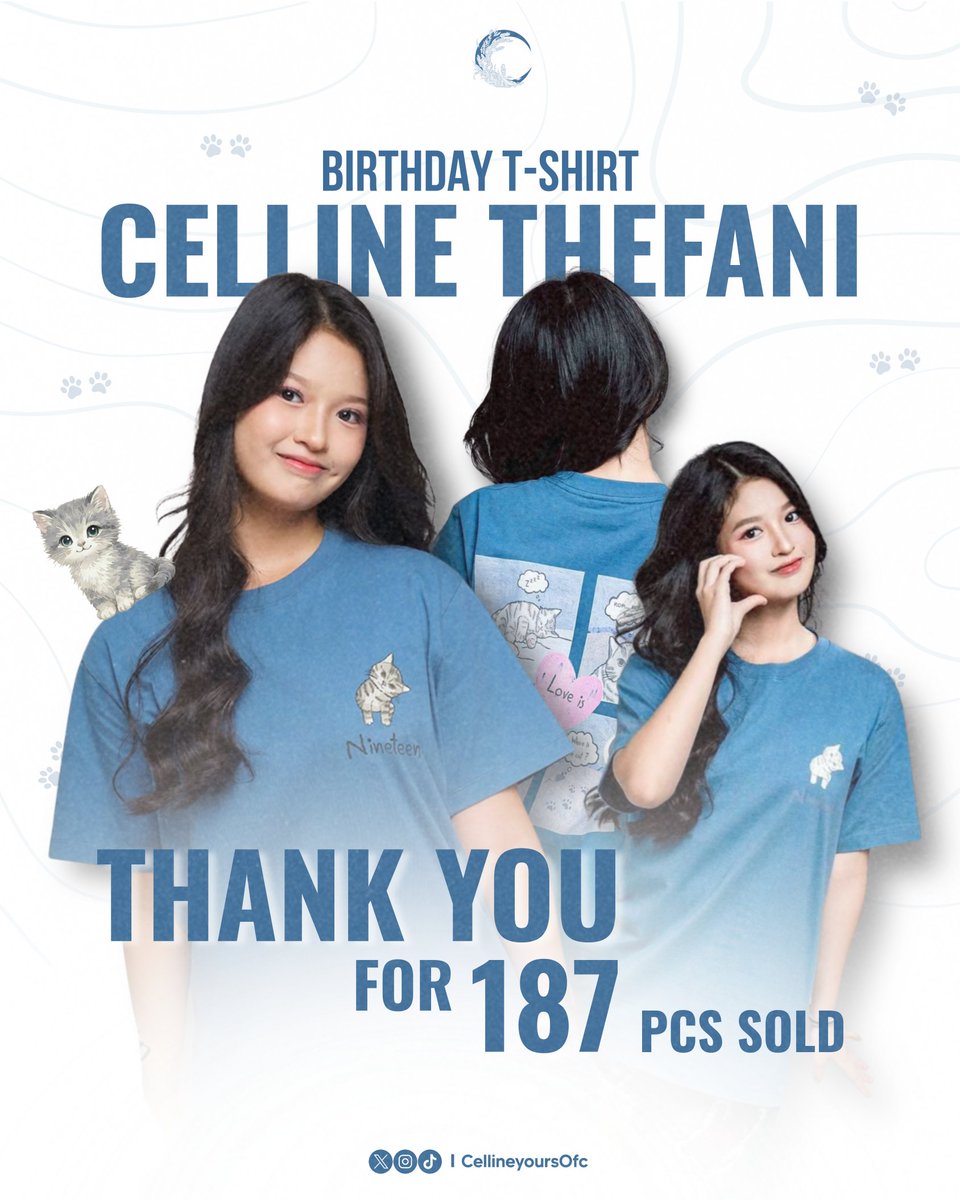 Hola Lavenderian 🪻

Terima kasih atas antusias dan dukungan kalian untuk Birthday T-shirt nona <a href="/Elin_JKT48/">Celline Thefani</a> tahun ini. Kehangatan dan kekompakan Lavenderian benar-benar terasa di setiap partisipasi yang diberikan. 🐾✨

Dengan bangga kami umumkan total pembelian mencapai 187 pcs