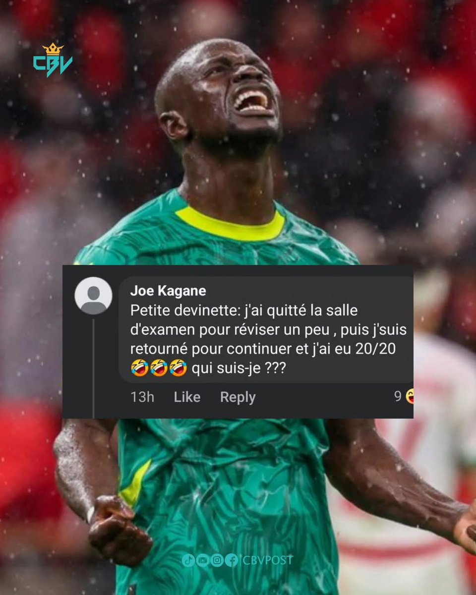 تعليق مشجع إيفواري :

غادرت قاعة الإمتحان لمراجعة دروسي قليلا، عدت لقاعة الإمتحان وحصلت على 20/20 من أنا؟
#السنغال