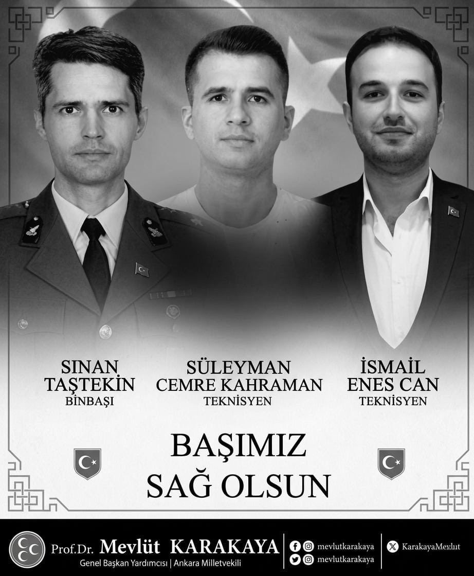 KarakayaMevlut's tweet photo. #BaşımızSağolsun
#ŞehidimizVar

Katar’da meydana gelen elim helikopter kazasında, 1 askerimiz ile 2 ASELSAN teknisyenimizin şehadet haberini derin bir teessürle öğrenmiş bulunuyorum.
Vatan uğruna canlarını feda eden kahraman evlatlarımıza Cenab-ı Allah’tan rahmet; kederli ailelerine ve aziz milletimize sabır ve başsağlığı diliyorum.
Ruhları şad, mekânları cennet olsun.