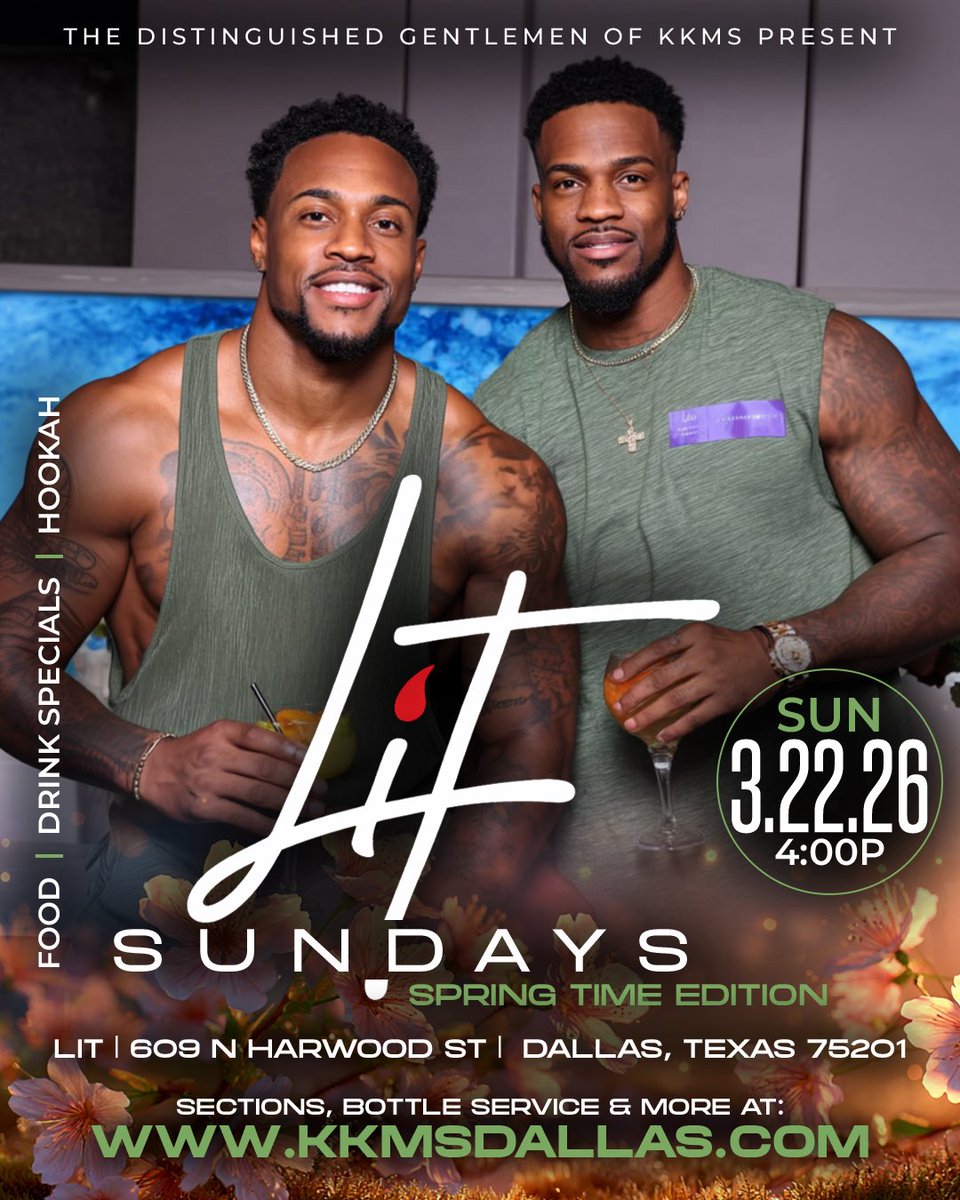 THE Social Sunday “LIT SUNDAYS” … 

Today, Sunday, March 22nd
4:00 pm 

📍Lit Lounge Dallas 
609 N Hardwood St. 
Dallas, Tx. 

Join The #1 promotional team in Dallas for another KKMS EXPERIENCE ‼️ 

#socialsunday #dallas #KKMS #socialsundayexperience