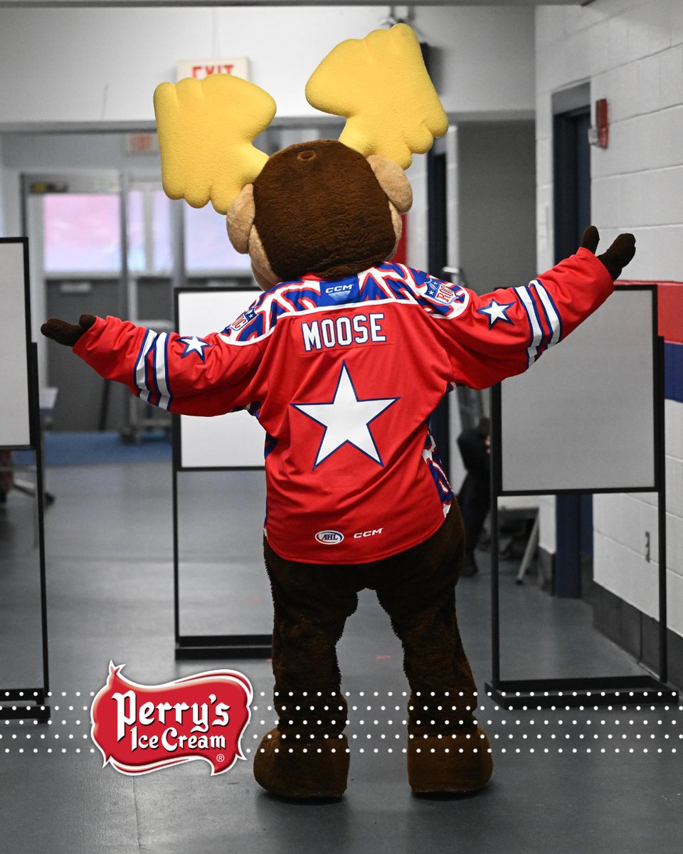 AmerksHockey's tweet photo. Moose is feeling stylish in our specialty Bills Day jerseys for today's game👀🔴 @PerrysIceCream https://t.co/CQy69rRUOm