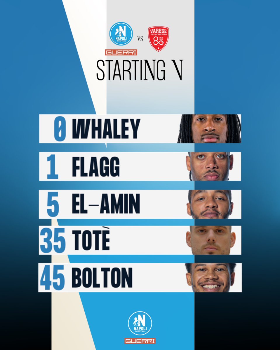 basket_napoli's tweet image. 𝗦𝗧𝗔𝗥𝗧𝗜𝗡𝗚 5️⃣🏀

Guerri Napoli 𝗩𝗦 Pallacanestro Varese 

#GuerriNapoli | #DestinationNapoli | #Starting5 💙