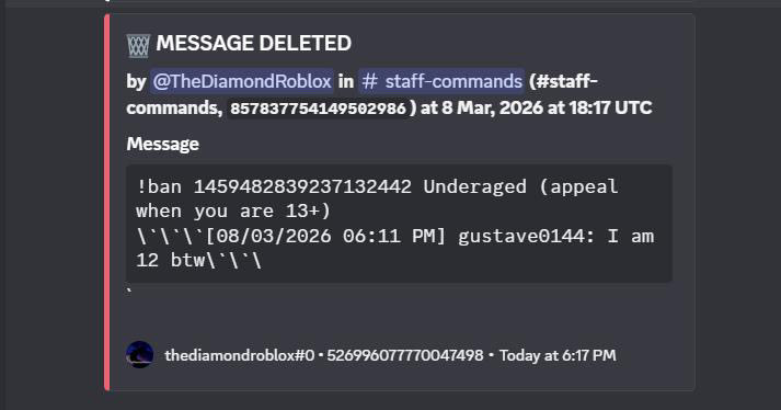 TheDiamondRobl2's tweet photo. @discord_support please tell me why it has been 17 days with no reply to my appeal? Your AI banned me for being underaged when I was executing a ban command upon someone else. 

Am I waiting for my account to be falsely deleted in 13 days? You’re ignoring tweets too. https://t.co/DWXdHOzUUc