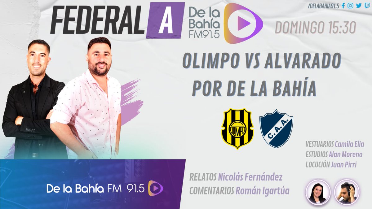 NicoFernandezBB's tweet photo. ¡¡¡Hoy vuelve el #FederalA!!! Sumate a la transmisión de @delabahia915 a partir de las 15.30... #Olimpo-#Alvarado... ¡Junto a @ROMANIGARTUA, @CamilaElia1 y gran equipo! ⚽️⚽️⚽️ https://t.co/zcLNZBIWD2