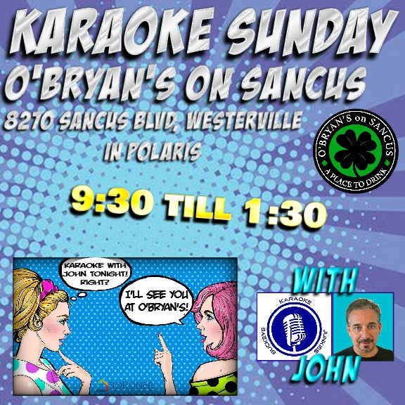 #karaokenight #sundayfunday O'Bryans on Sancus 8270 Sancus in #westervilleohio #ColumbusOhio 9:30 till 1:30! Great stage, lights, sound, &amp; awesome #karaoke w/KJ John $3  White Claws $9 Pitchers <a href="/614Magazine/">614</a> <a href="/ColsDispatch/">Columbus Dispatch</a> <a href="/TommyOBryansPub/">Tommy O'Bryan's Pub</a> <a href="/CityScene/">CityScene Magazine</a>   buckeyekaraokejunkies.com/index.html
