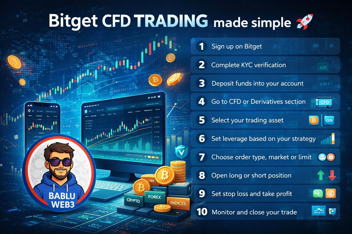 Bitget CFD Trading made simple 🚀

Trade bigger market moves with smaller capital
Flexible leverage, fast execution, and a clean interface

Access Crypto, Forex, and Indices in one place
Manage risk and build consistent growth

Start your CFD journey with Bitget today

Step by