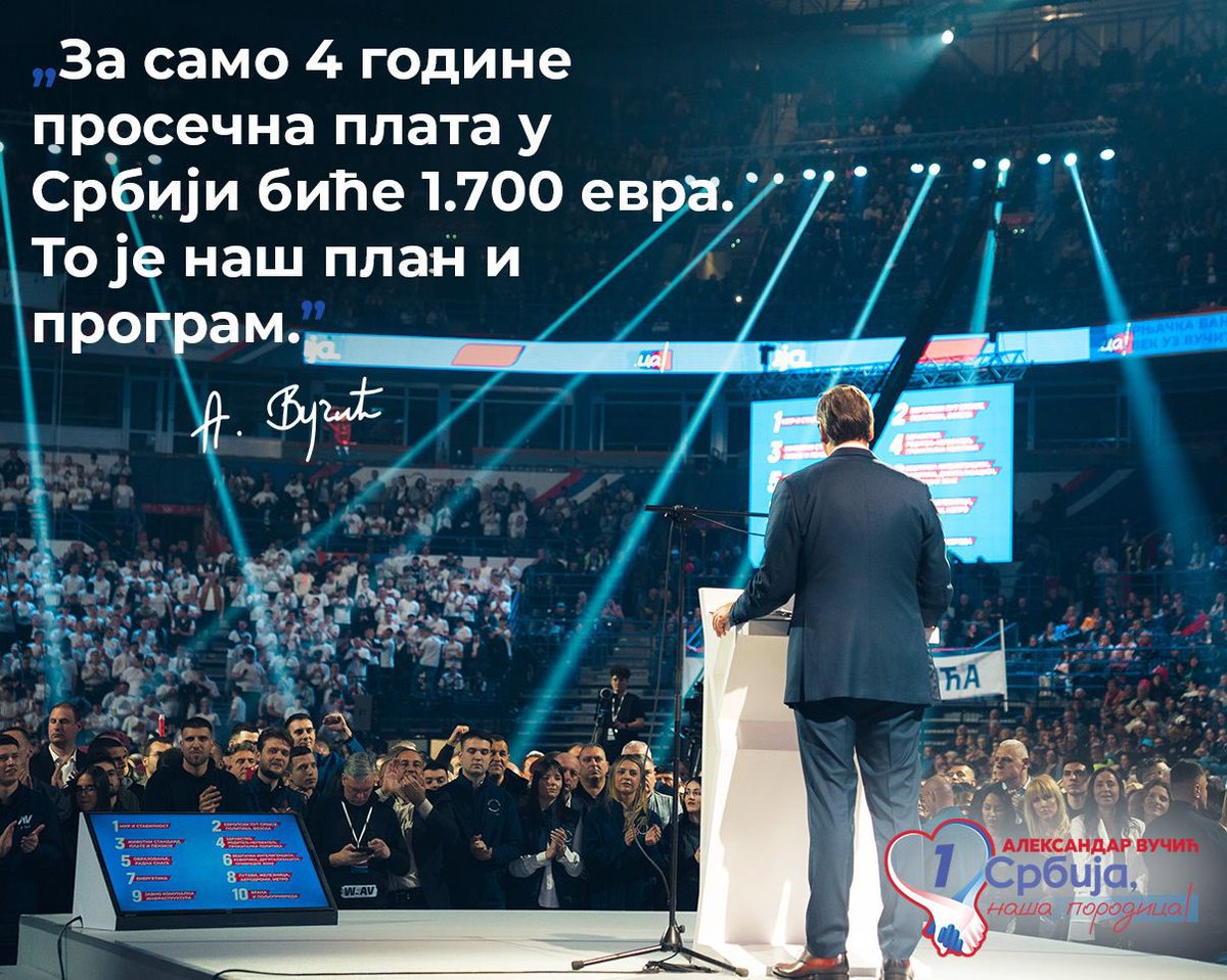 За само 4 године просечна плата у Србији биће 1.700 евра. То је наш план и програм. 🇷🇸🇷🇸🇷🇸 <a href="/avucic/">Александар Вучић</a> #Vucic #SNS #Srbija