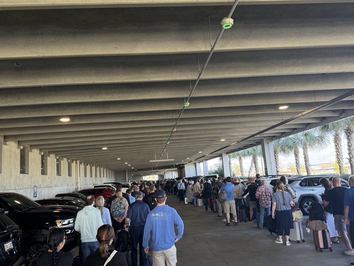 thebarcus's tweet photo. I’d like to thank our brilliant members in Congress for setting aside partisan politics and running this country so well. Like here in New Orleans. The thousands in line with me for 4+ hours waiting to fly home thank you. I don’t know why your approval numbers are so low? https://t.co/Z2k6R4zWdF