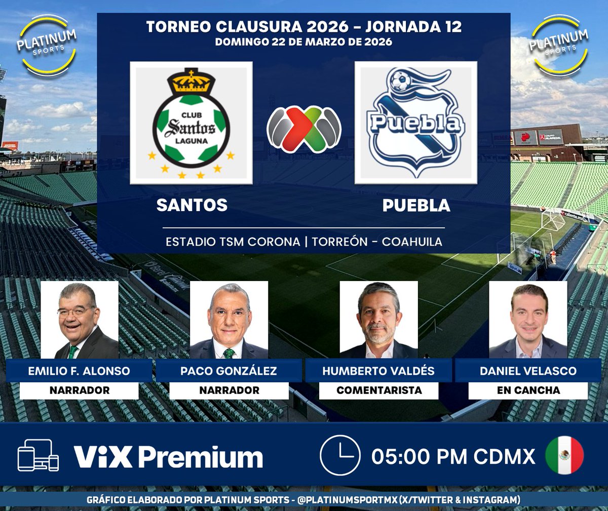 ⚽️ #LigaBBVAMX 🇲🇽 | #Santos vs. #Toluca 
🇺🇲📱💻 <a href="/VIX/">ViX</a> Premium 
🎙 <a href="/emilio_alonso69/">Emilio Fernando Alonso Rubin</a> 
🎙 <a href="/pacogonzaleztv/">PACO GONZÁLEZ</a> 
🎙 <a href="/BETO_VALDES/">BETO VALDES</a> 
🎙️📝 <a href="/daniel_velasco5/">Daniel Velasco | El Sonrisas 🃏</a> 

#ElMejorFutEnTUDN