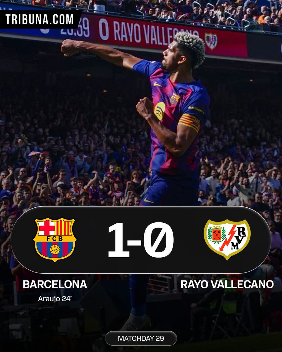Le Barça s'impose 1-0 face au Rayo Vallecano et prend 7 points d'avance sur le Real Madrid en tête de la Liga ! 💙❤️