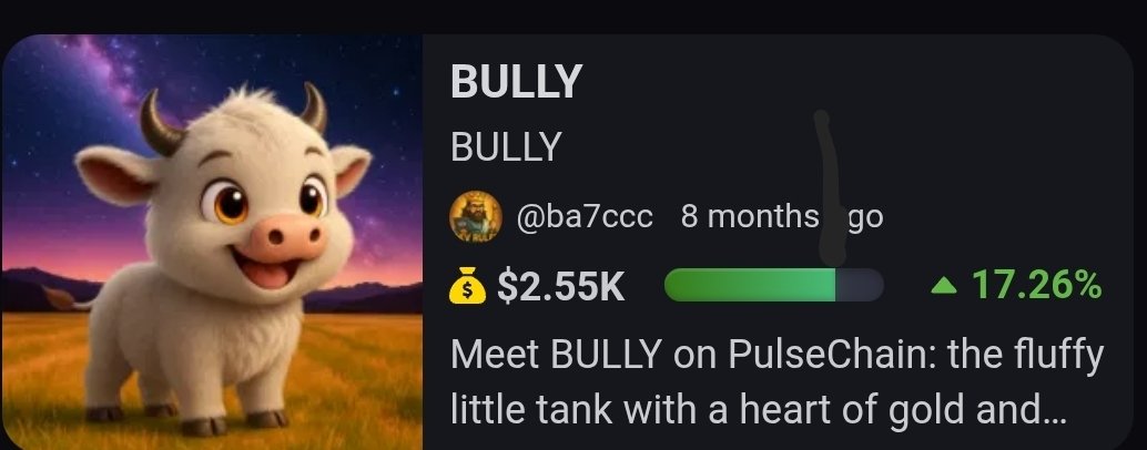 Bully is cute if you prefer low caps check out this little guy pump.tires/token/0x7b9b26…
