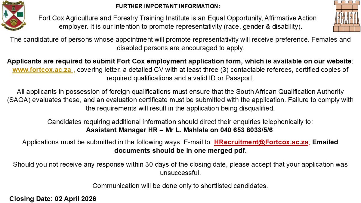 FORT COX AGRICULTURE & FORESTRY TRAINING INSTITUTE tweet media