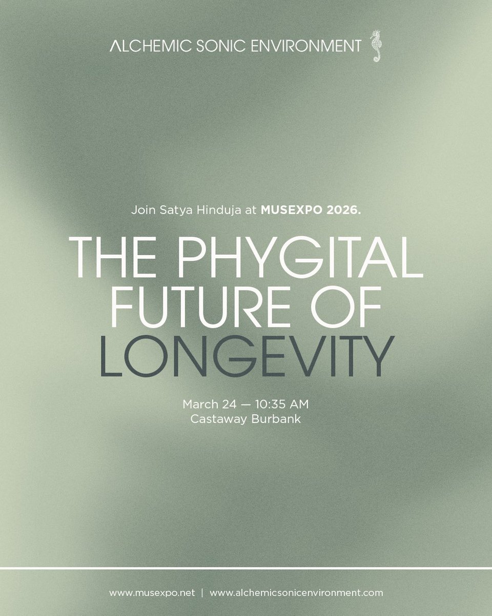 asenvrnmnt's tweet photo. Join Satya Hinduja at MUSEXPO 2026 for a special presentation exploring The Phygital Future of Longevity.

✨ Continue the journey at the ASE Space post-talk

#MUSEXPO #ASE #Phygital #Longevity #SoundExperience #FutureOfWellness https://t.co/a6itIbPuzU