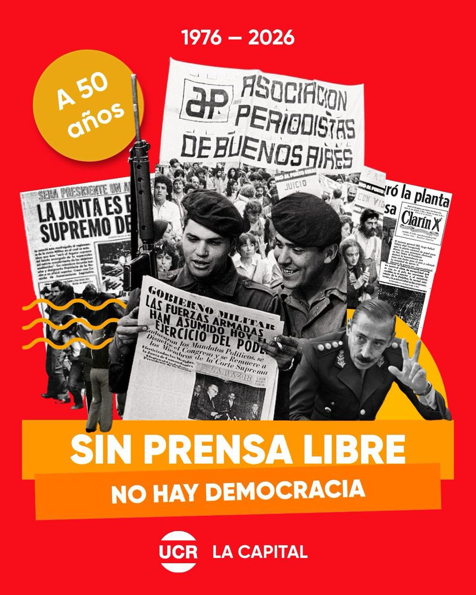 En 1976, la dictadura censuró medios y silenció voces.

Con la democracia, se recuperó la libertad de expresión.

A 50 años, cuidar la palabra libre es cuidar la democracia.

🎙️ Por una prensa libre.

#24DeMarzo #NuncaMás #Alfonsín