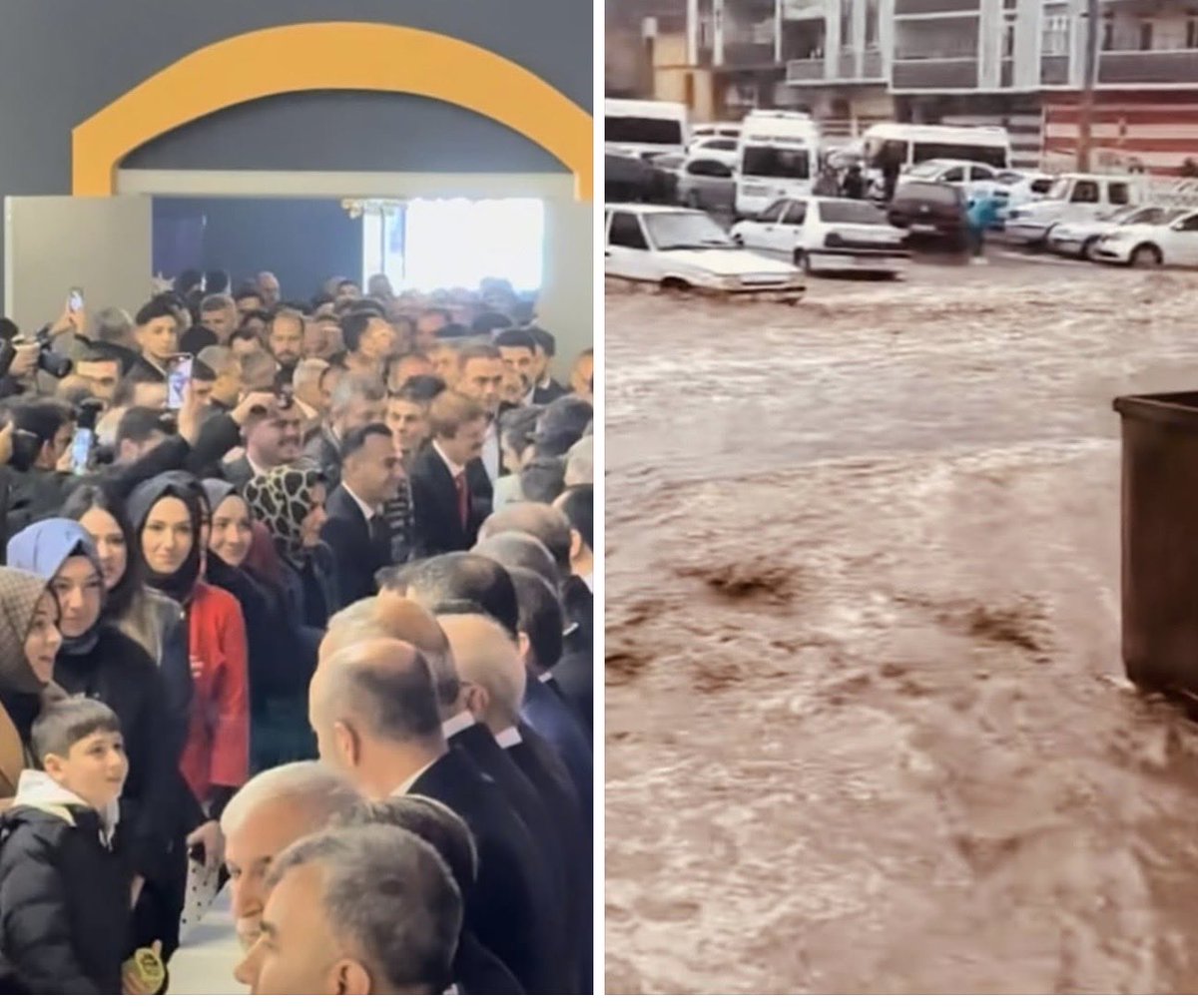 AliErogllu's tweet image. İki kare, tek gerçek:

Bir yanda fotoğraf çekme yarışı, kalabalıklar, gösteri…
Diğer yanda altyapı yok, sel var, vatandaş çaresiz.

Sorun tam da burada: Görüntü var, hizmet yok.
Öncelik reklam değil, memleket olmalı.

#Şanlıurfa #Hizmet #Gerçekler