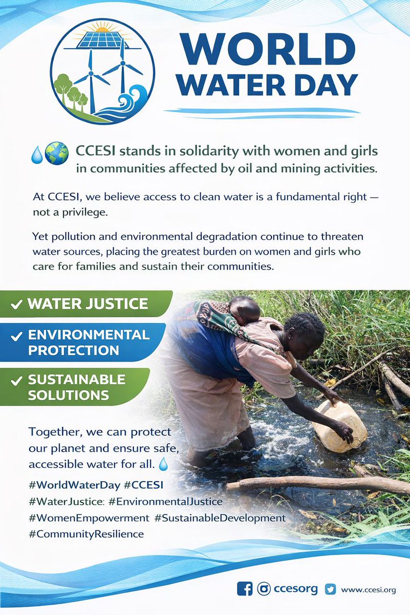 ClimateShi71041's tweet photo. 🌍💧 On this #WorldWaterDay, we shine a spotlight on women and girls in communities impacted by oil and mining activities. 💪👩‍👧‍👧
#WorldWaterDay #WaterJustice #WomenEmpowerment #SustainableDevelopment #EnvironmentalJustice #CommunityResilience https://t.co/KrkKLDtCJN