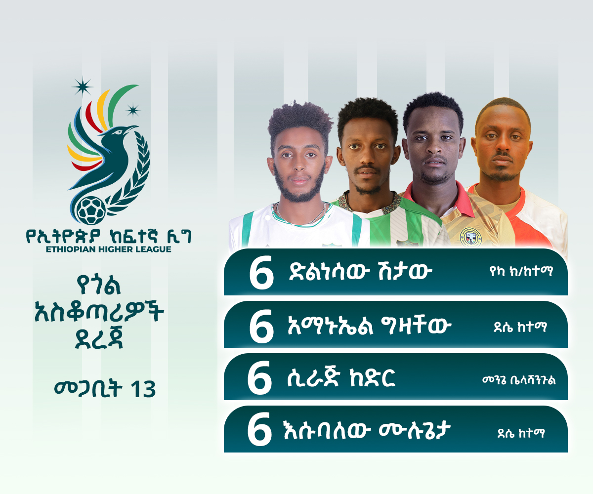 የኢትዮጵያ ከፍተኛ ሊግ

- የደረጃ ሠንጠረዥ
-የጎል አስቆጣሪዎች ደረጃ